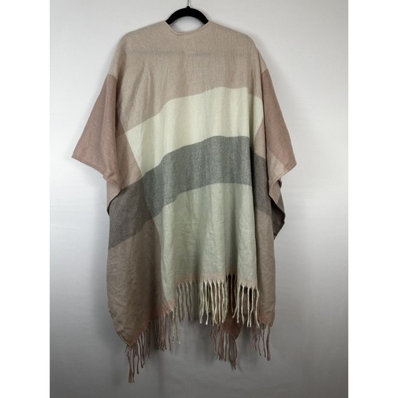 WOOLRICH Dusty Pink Color Block Blanket Shawl Cardigan w/Fringe Poncho Wrap O/S - Picture 3 of 5